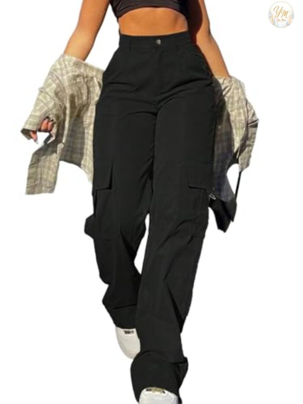 High Waisted Wide Leg Cargo Pants Stretchy Y2K Streetwear Women 4 Pockets